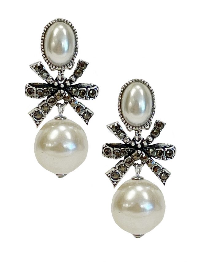 Marilyn’s French White and Bronze Crystal Bow Earrings