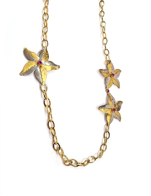 Marilyn Handmade Italian Gold-Plated Chain and Star Pendants with Swarovski Crystals Necklace