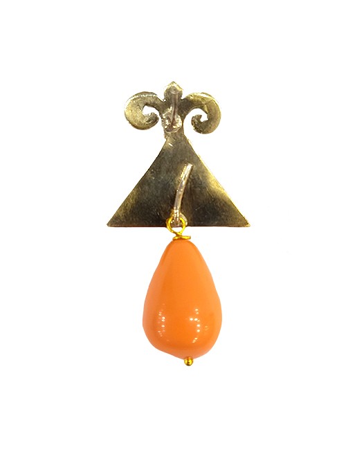 Marilyn Handmade Italian Gold-Plated Enameled Triangle and semi-precious Stones and Pearl removable Drops, Pierced Earring