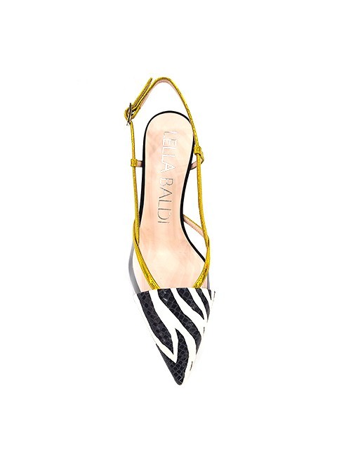 Marilyn’s Metallic Gold,  Zebra Print, Sling back, Shoes