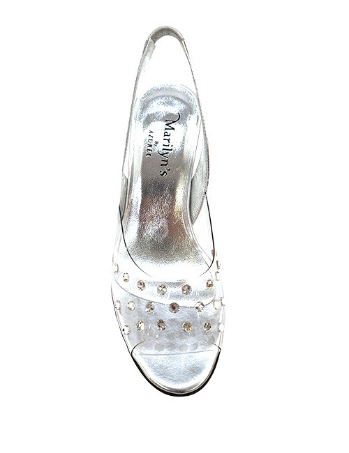 Marilyn’s Clear, Silver Sling back, Open Toe, crystals-Shoes