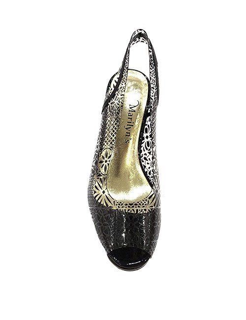 Marilyn French handcrafted Comfortable, Printed on Clear Design, Patent Leather Sling back, Open Toe, 3.5-inch Heel