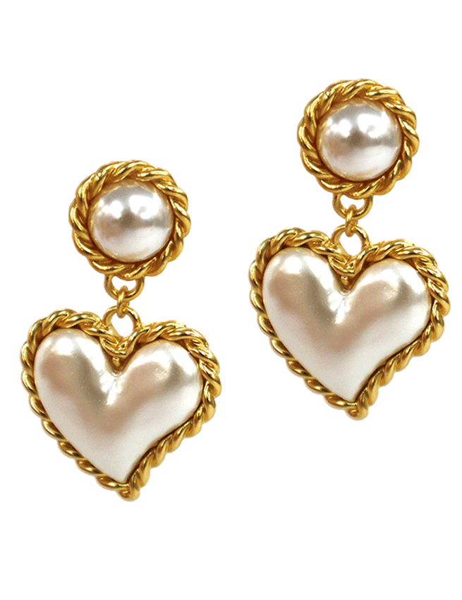 Marilyn's French Shiny Pearl Heart Earrings