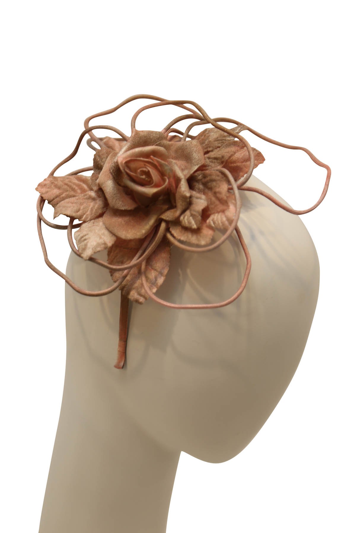 Fascinator hand bent rope ribbon with flower in dusty rose