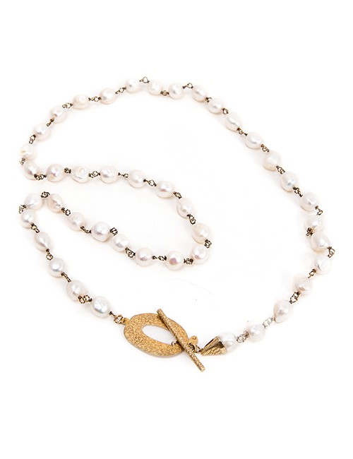 Cultured Pearl Station Necklace – Long
