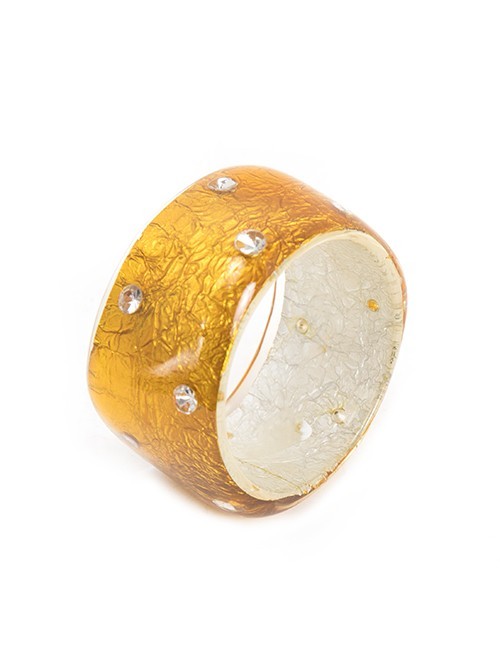 Gold Wide Cuff Resin Bracelet With Swarovski Crystals