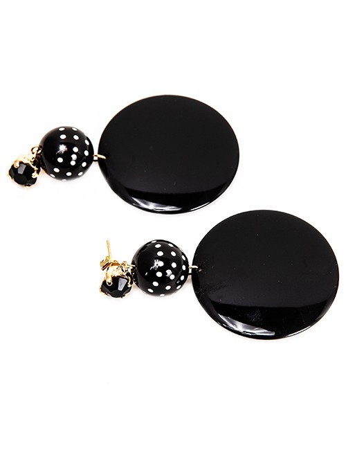 Black Round Shaped Earrings With Black And White Polka Dot Beads