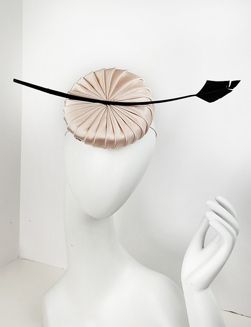 Small Pleated Fascinator Hat - Blush Color With Black Accent