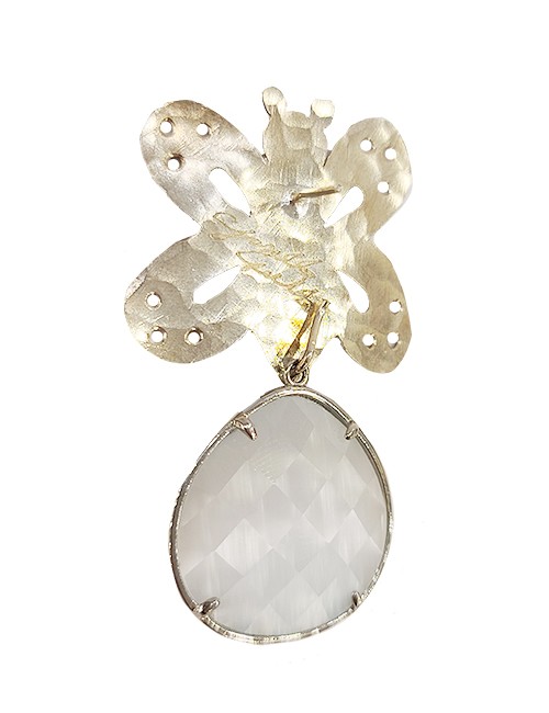 Marilyn Handmade Italian Brushed Silver Butterfly, with Crystal Drop, Pierced Earring
