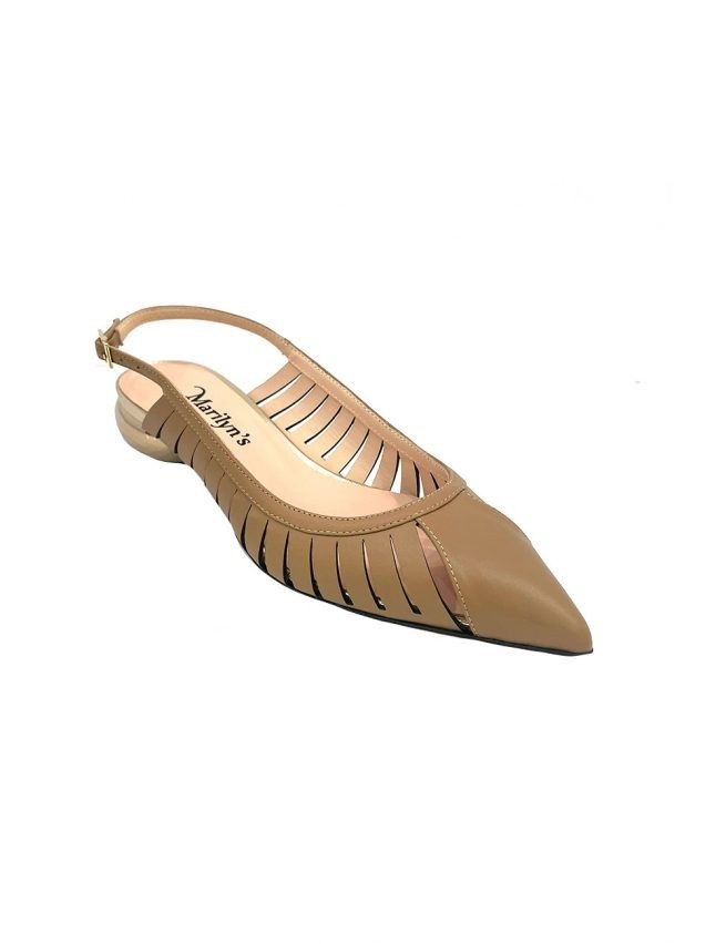 Marilyn's Leather Pointed Toe Sling Back Flat Shoes