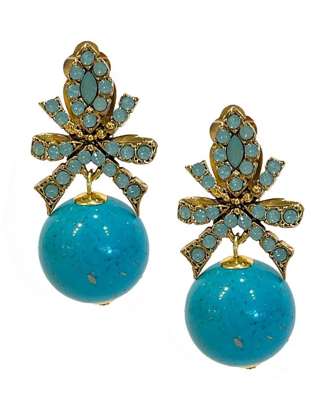 Marilyn’s French Gold Turquoise Crystal Bow Earrings