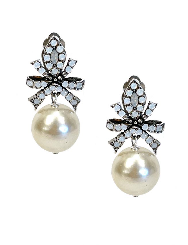Marilyn’s French Silver White Crystal Bow Earrings
