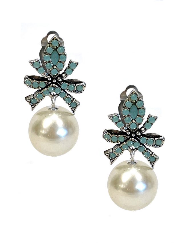 Marilyn’s French Silver Turquoise Crystal Bow Earrings