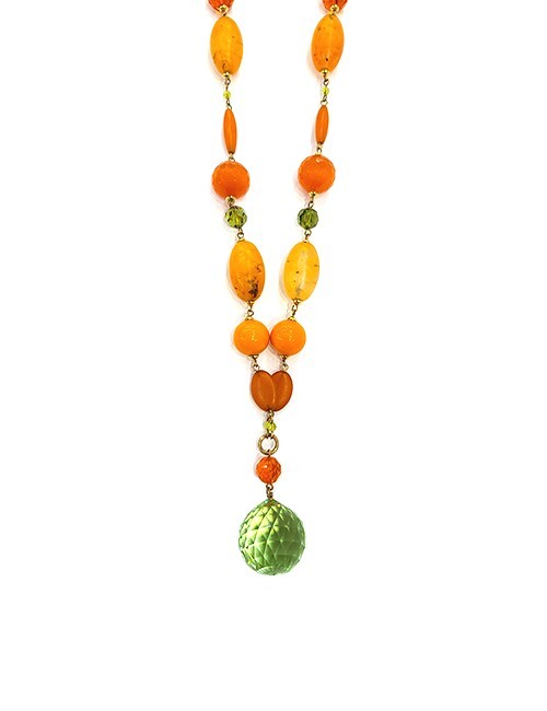 Necklace- Classic Fashion Long Beaded necklace orange/green