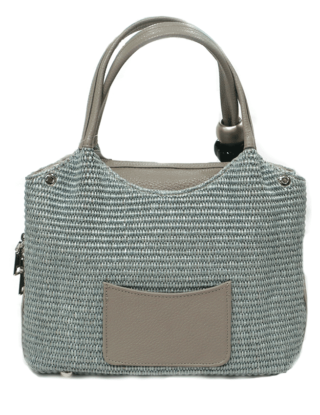 WOVEN FABRIC LEATHER BAG SIDE POCKETS